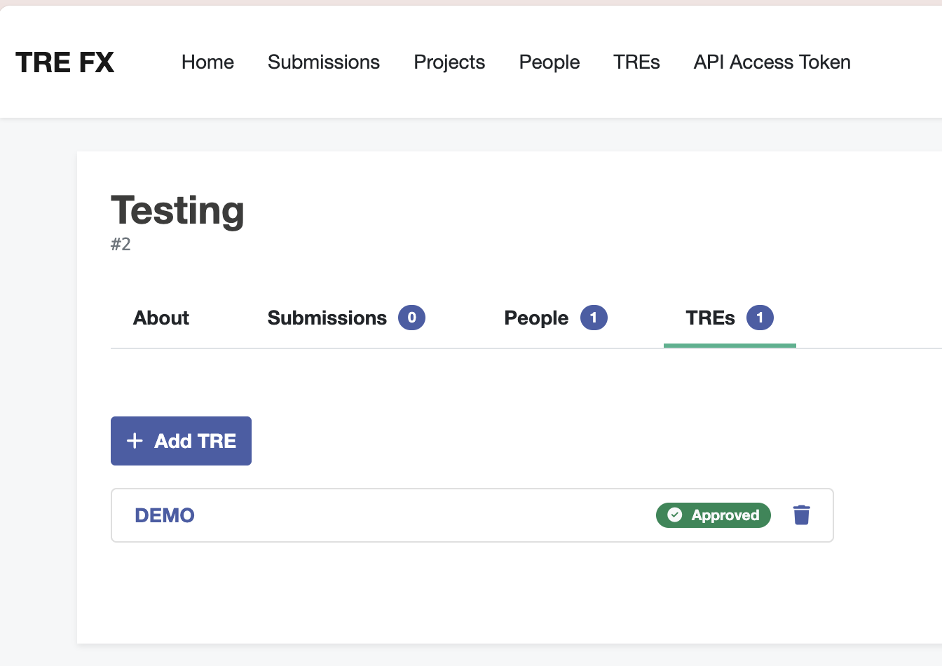 Screenshot of the project approval