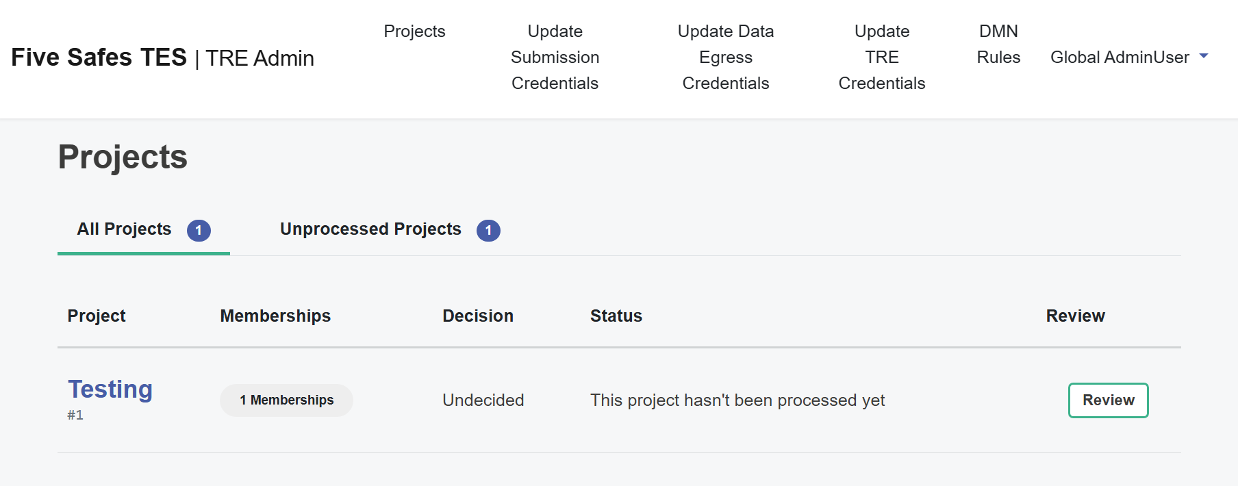 Unprocessed Projects
